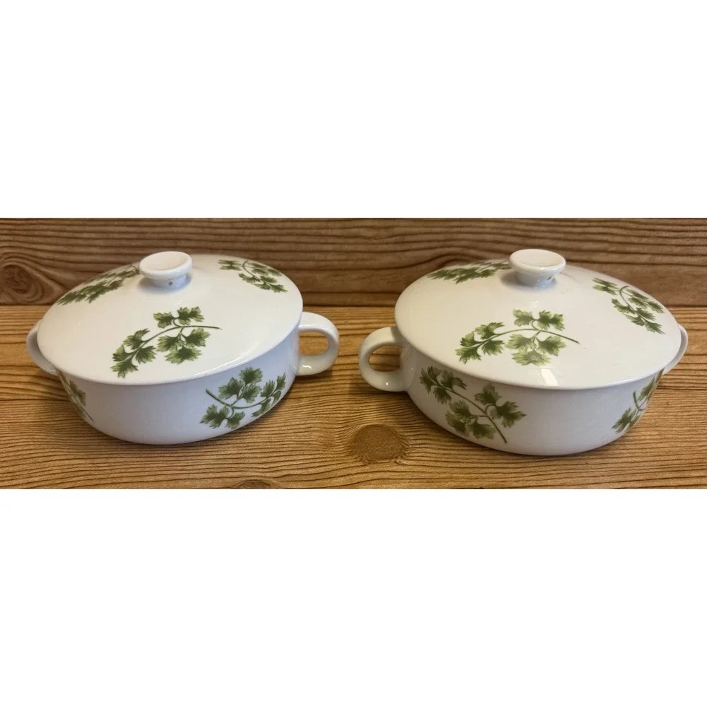 Vtg Andrea By Sadek Parsley Oven to Table Covered Casserole Dish 7380 R Lot of 2
